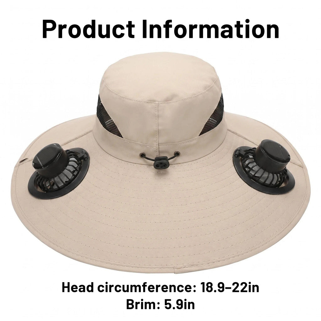 Zengdainm Hat with Fan, Solar Fan Hat, 3-Speed Wind Speed, Big Brim, Breathable and Sweat Proof, Adjustable Fan, USB Charging, Khaki