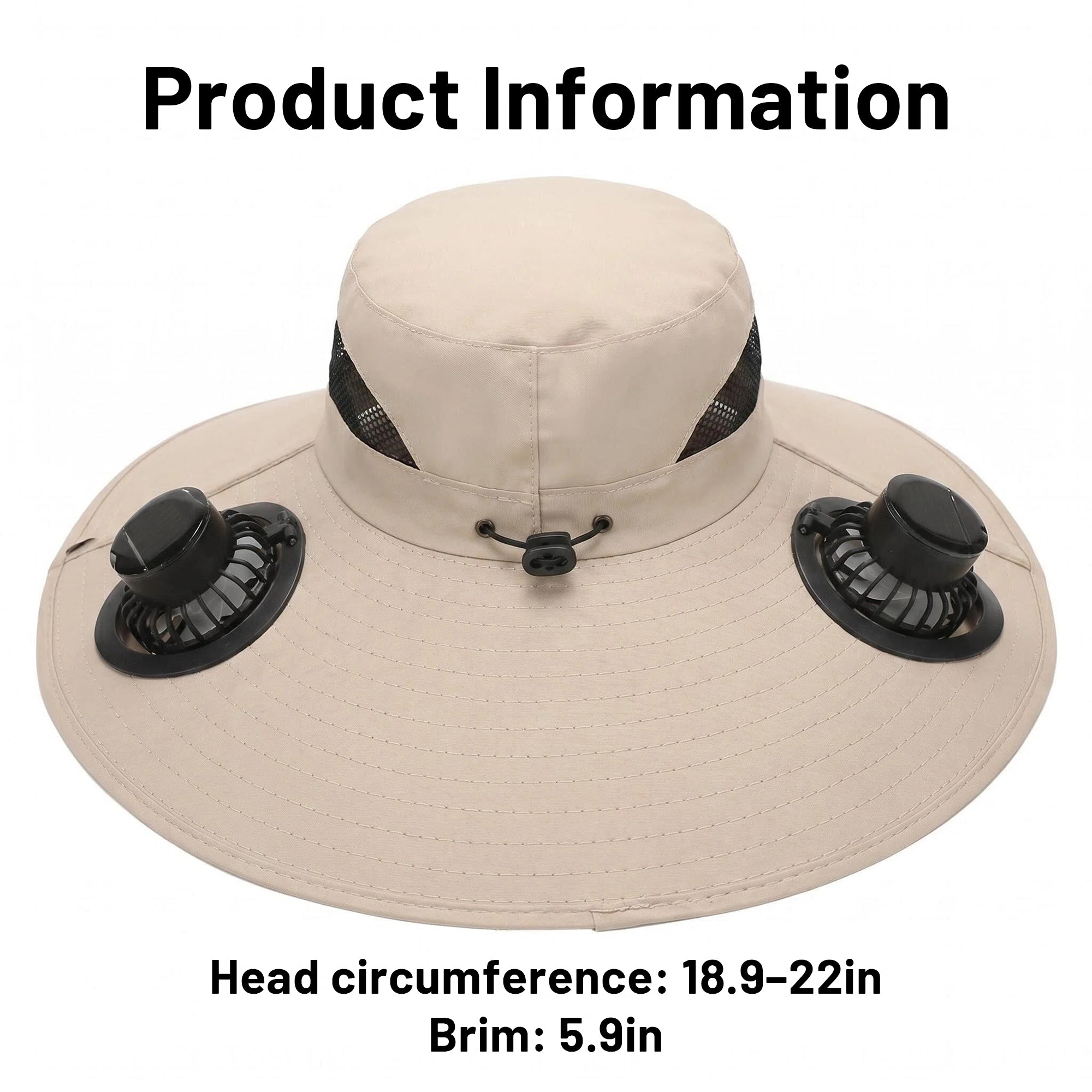 Zengdainm Hat with Fan, Solar Fan Hat, 3-Speed Wind Speed, Big Brim, Breathable and Sweat Proof, Adjustable Fan, USB Charging, Khaki