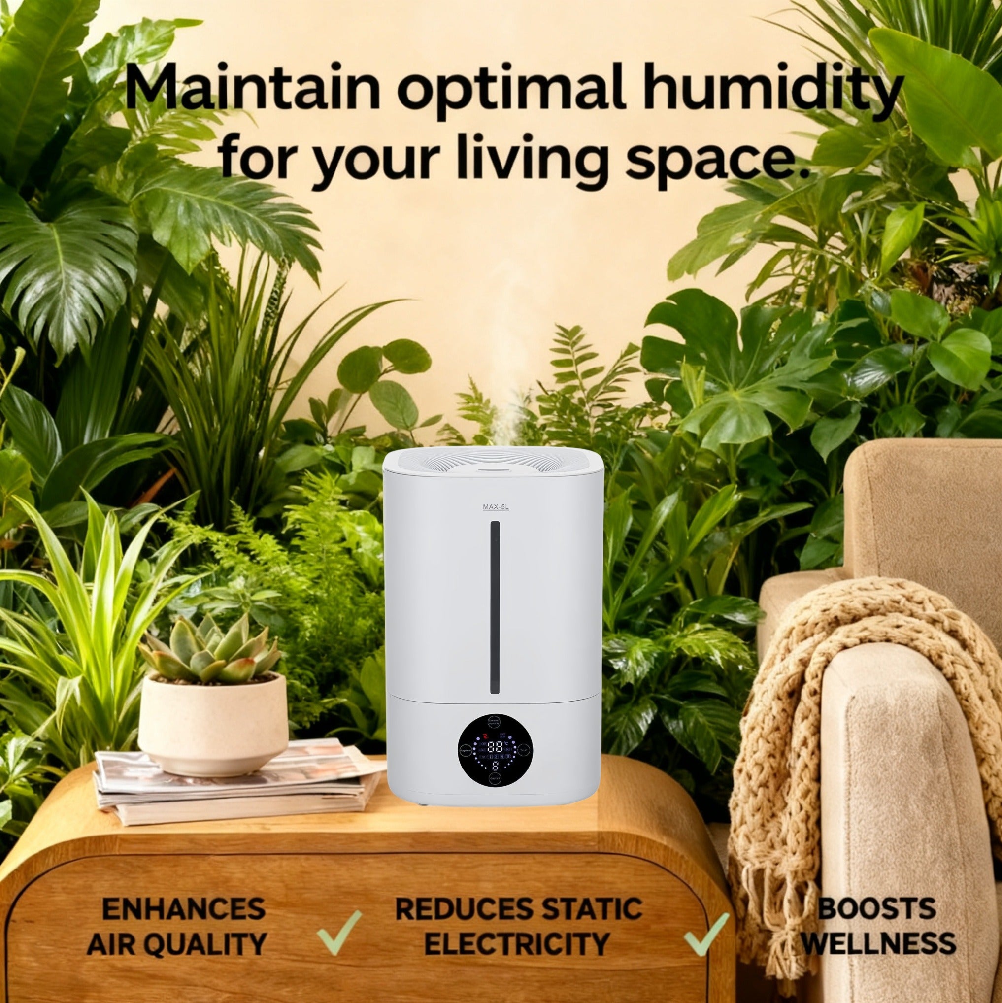 Zengdainm Humidifier, Mini Desktop Humidifier, Mechanical and Remote Control, Low Noise 20-40dB, 4L, 45-90% Humidity Control, White