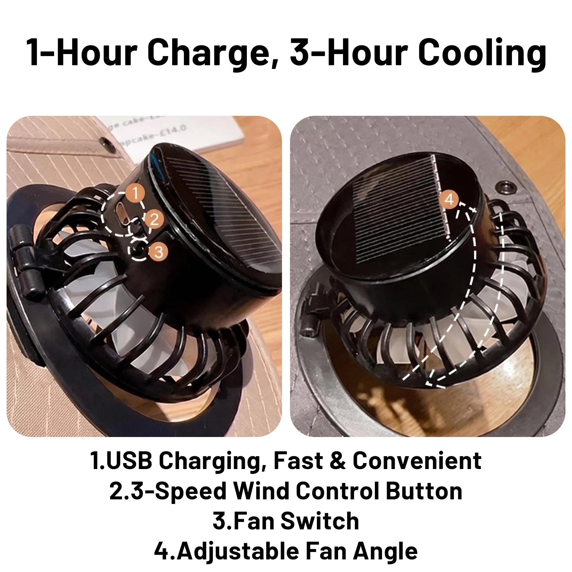 Zengdainm Hat with Fan, Solar Fan Hat, 3-Speed Wind Speed, Big Brim, Breathable and Sweat Proof, Adjustable Fan, USB Charging, Khaki