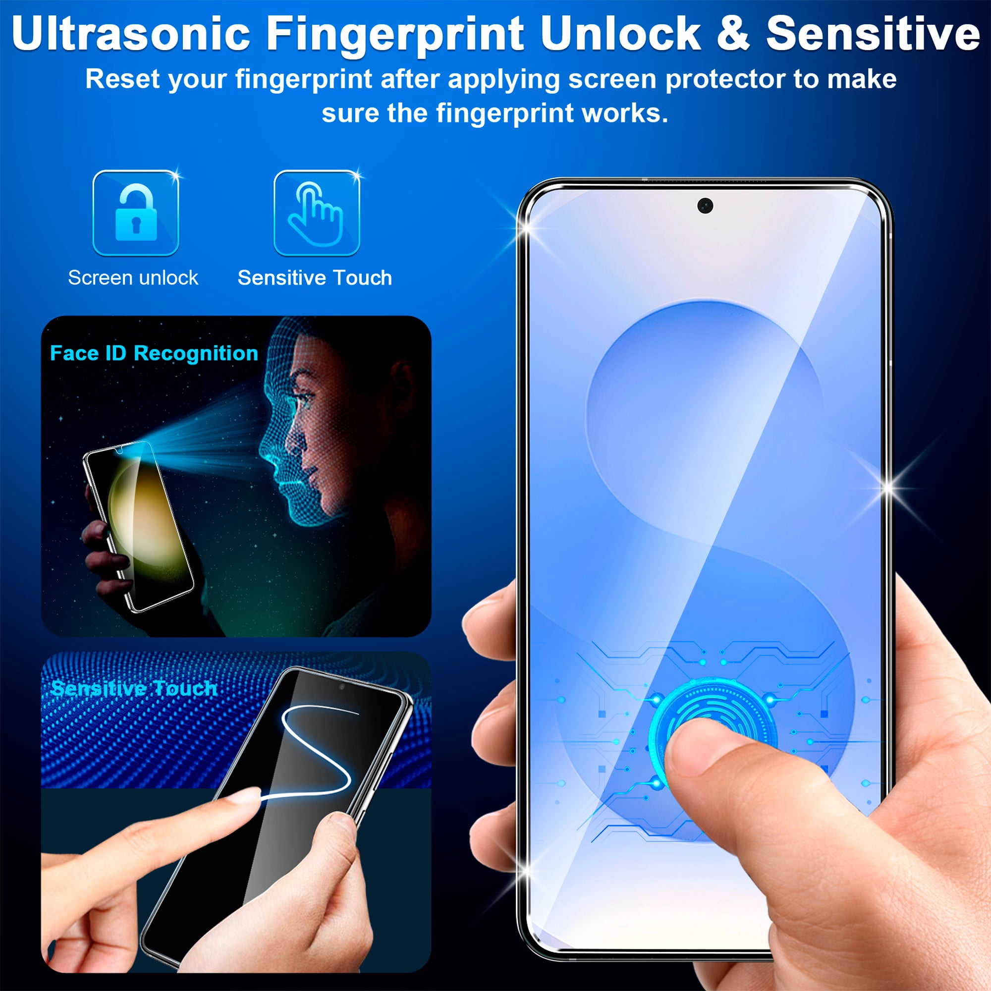 Zengdainm 2 Pack Screen Protector for Samsung Galaxy S26 Plus 6.9 inch, 9H Tempered Glass, Ultrasonic Fingerprint Unlock, Case Friendly Tempered Glass Screen Protector