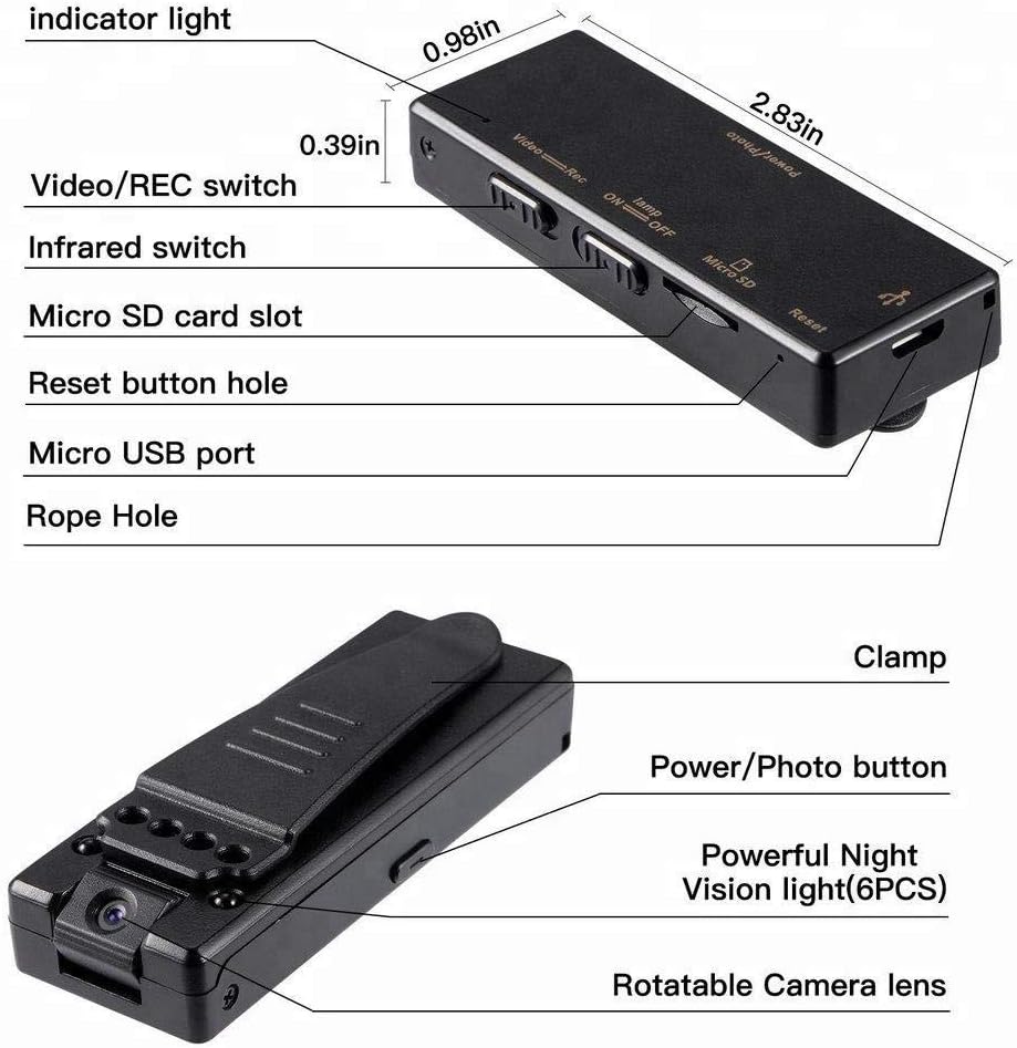 Zengdainm Body Camera, Body Cam with Audio & Video Recording, Wearable Personal Portable Cameras Recorder DV, with Night Vision Function