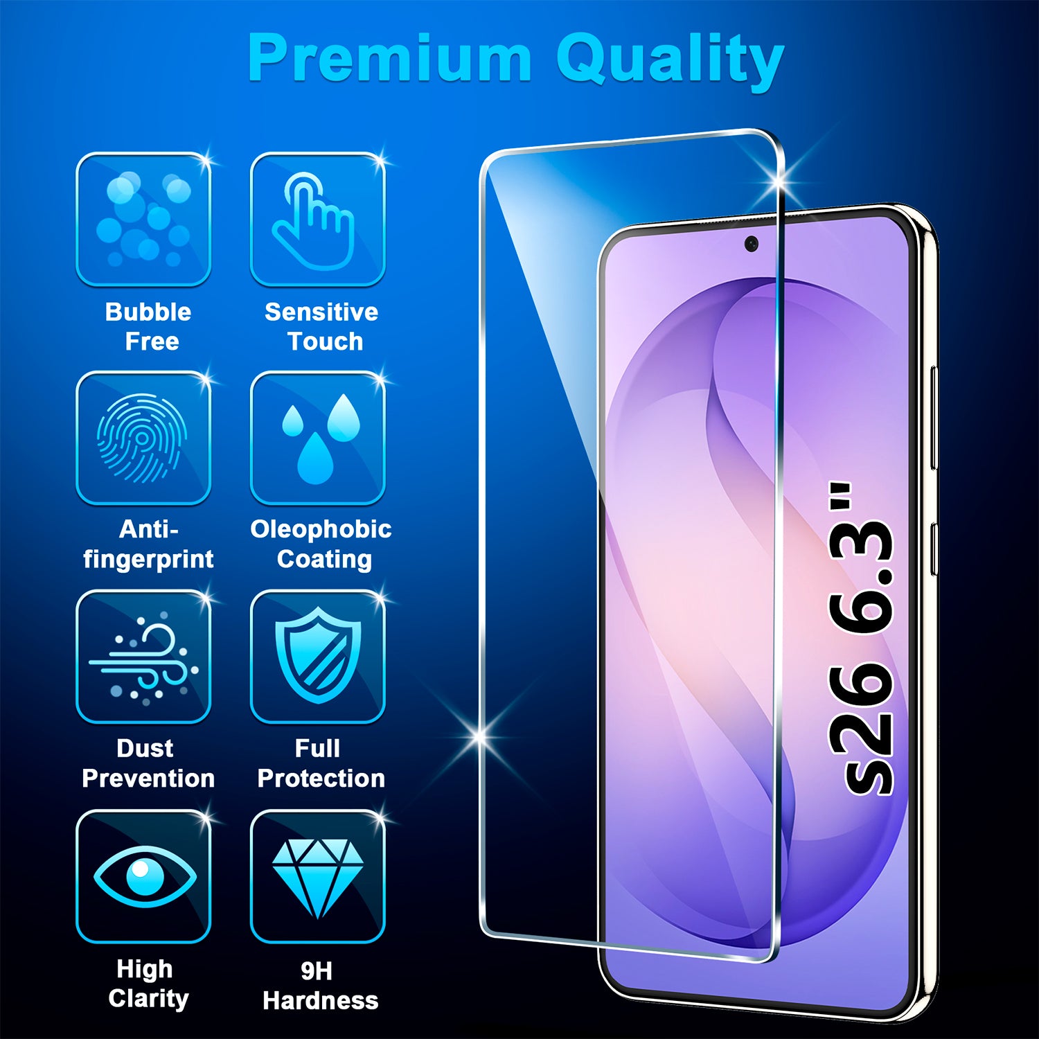 Zengdainm 2-Pack Samsung Galaxy S26 Screen Protector, Tempered Glass for S26, Sensitive Touch & Fingerprint Unlock, Anti-Scratch Case Friendly Bubble Free Easy Install
