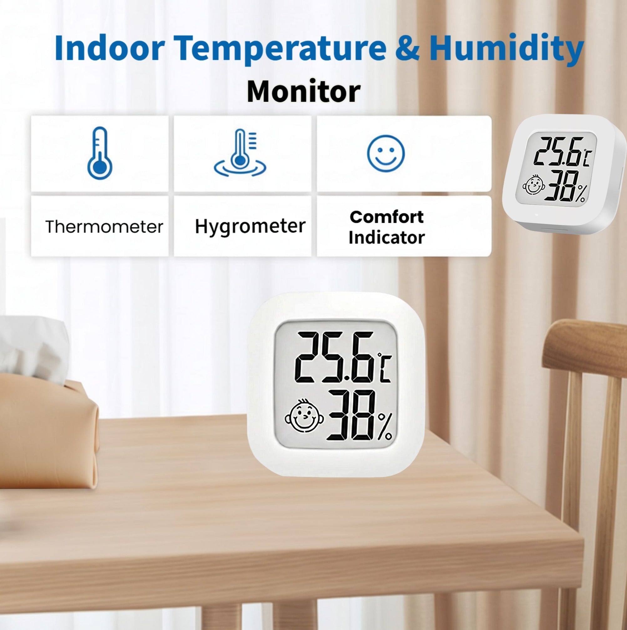 Zengdainm Thermometer, Hygrometer, Digital Electronic Thermohygrometers, Indoor Thermohygrometers with Temperature and Humidity Monitor