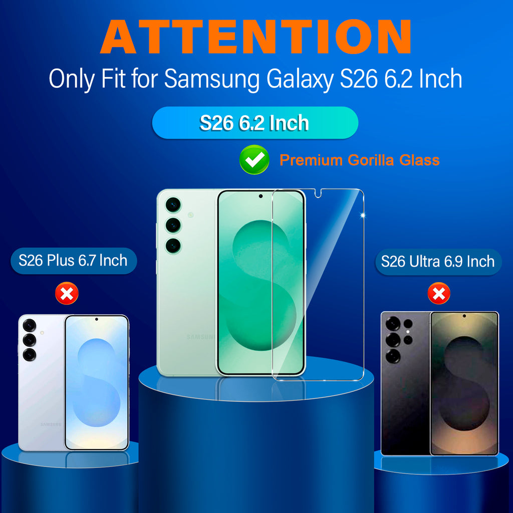 2 Pack Screen Protector for Samsung Galaxy S26 6.3 Inch, 9H Tempered Glass, Ultrasonic Fingerprint Unlock, Case Friendly Tempered Glass Screen Protector for Samsung Galaxy S26