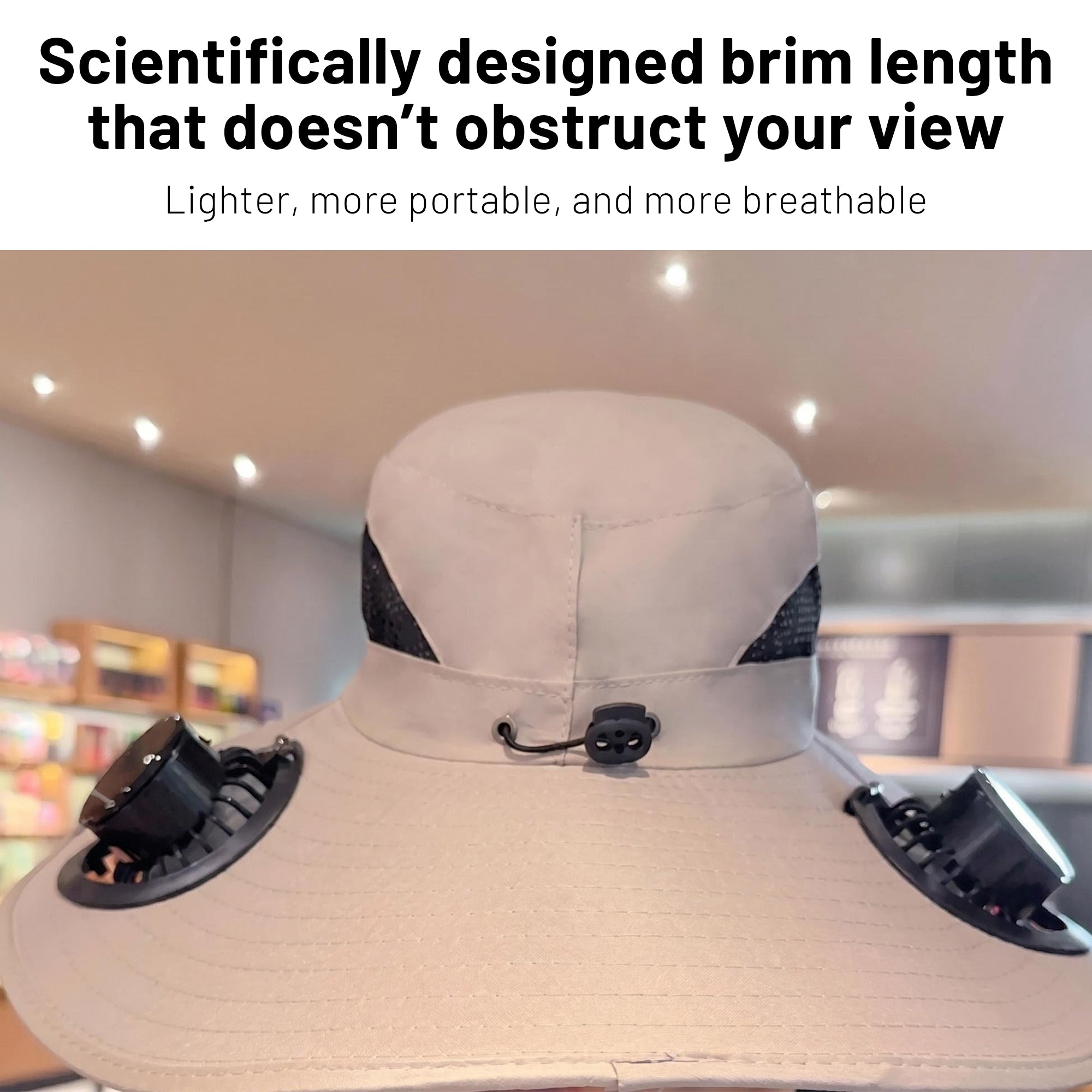 Zengdainm Hat with Fan, Solar Fan Hat, 3-Speed Wind Speed, Big Brim, Breathable and Sweat Proof, Adjustable Fan, USB Charging, Khaki