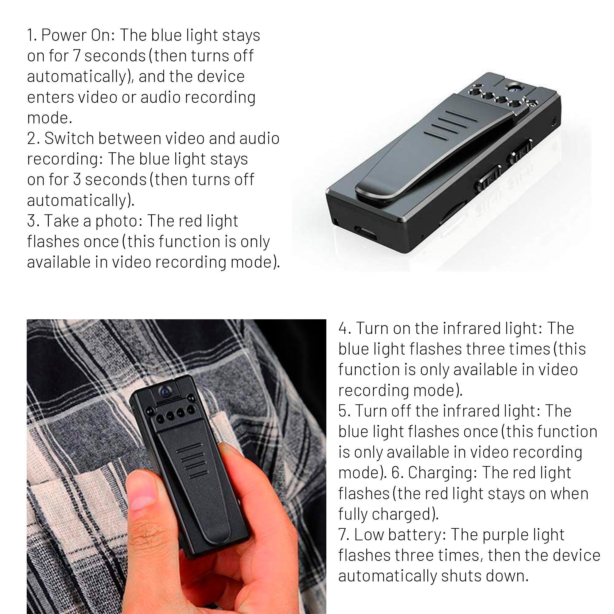 Zengdainm Body Camera, Body Cam with Audio & Video Recording, Wearable Personal Portable Cameras Recorder DV, with Night Vision Function
