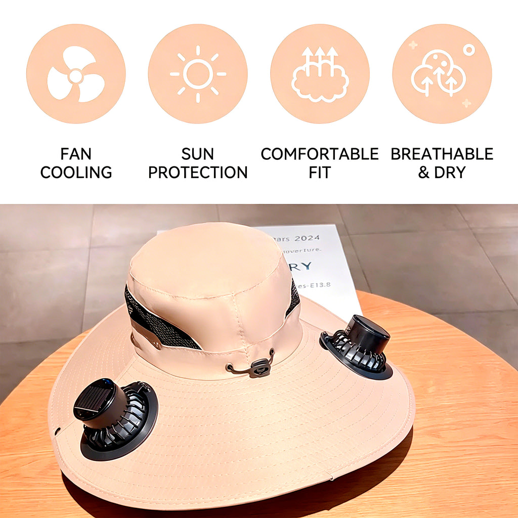 Zengdainm Hat with Fan, Solar Fan Hat, 3-Speed Wind Speed, Big Brim, Breathable and Sweat Proof, Adjustable Fan, USB Charging, Khaki