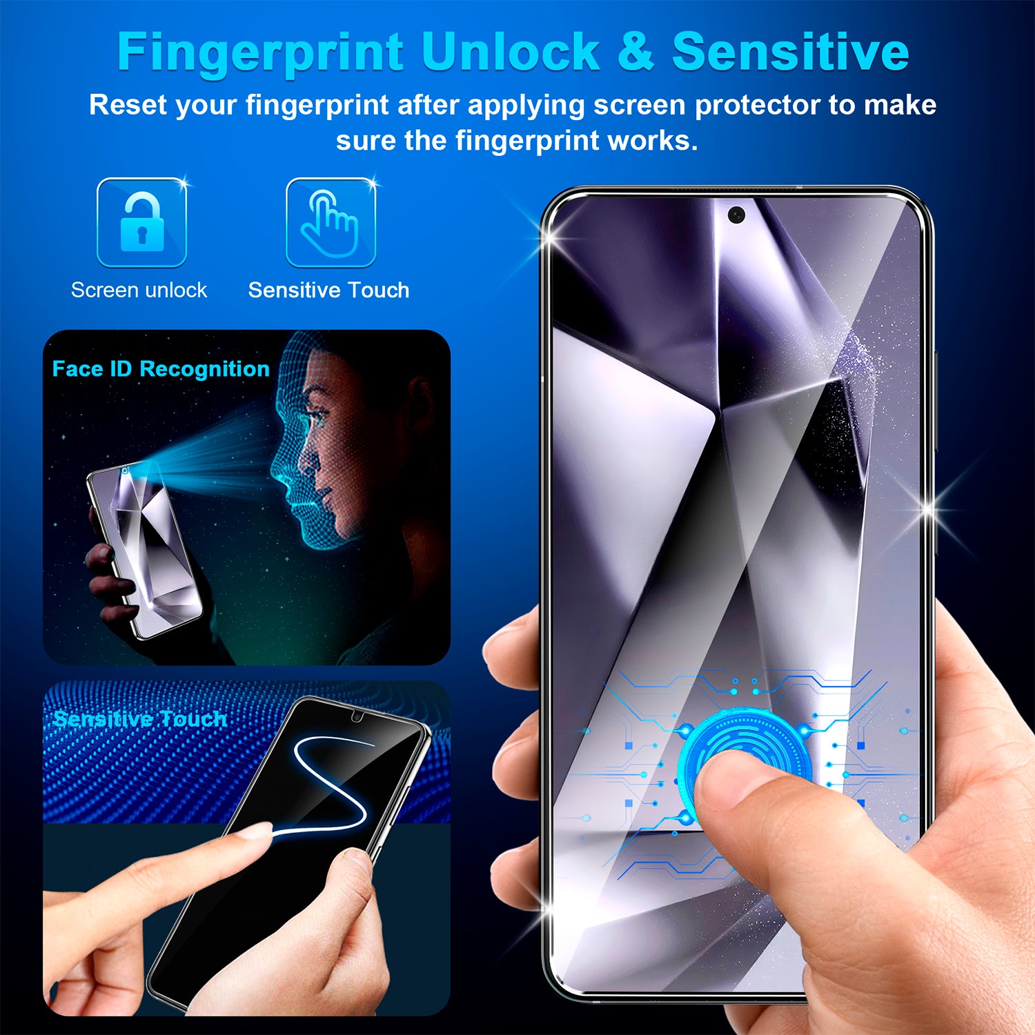 [2+2 Pack] for Samsung Galaxy S24 Screen Protector, 9H Tempered Glass, Ultrasonic Fingerprint Compatible, HD Clear Case Friendly for Samsung S24 Glass Screen Protector 5G