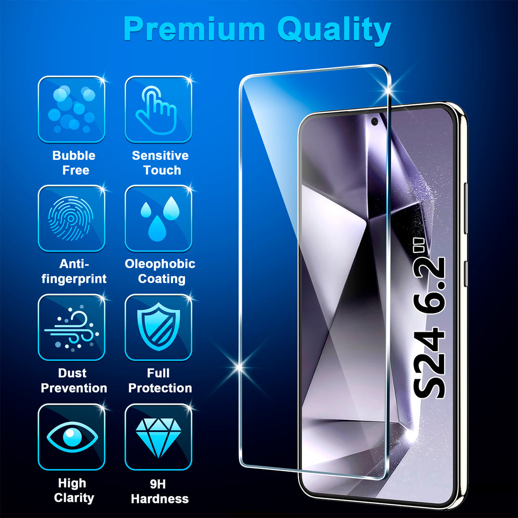 [2+2 Pack] for Samsung Galaxy S24 Screen Protector, 9H Tempered Glass, Ultrasonic Fingerprint Compatible, HD Clear Case Friendly for Samsung S24 Glass Screen Protector 5G